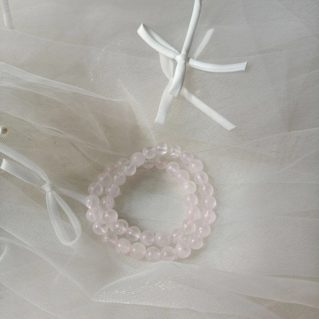 天然粉水晶双圈手链，天然水晶默认微瑕，介意慎拍