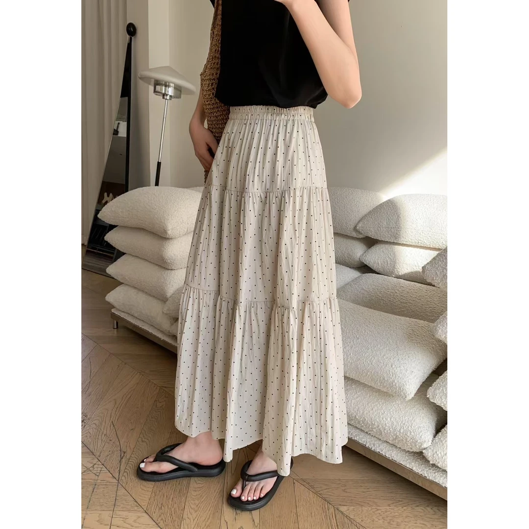 9805 米色点点松紧腰半裙