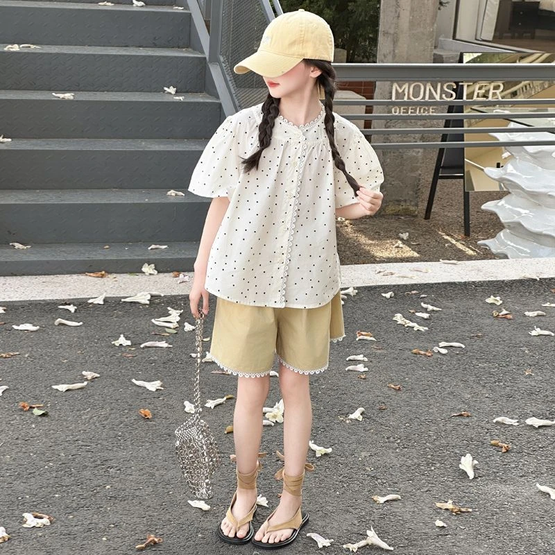 戴维贝拉【断码】薄款夏季短裤套装2025新款儿童洋气花边时尚小宽松