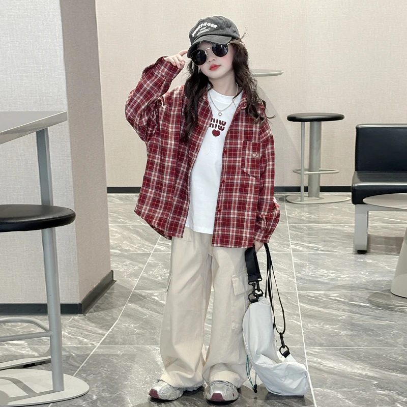 女童春秋款套装2025新款儿童洋气休闲百搭衬衫女大童牛仔裤两件套