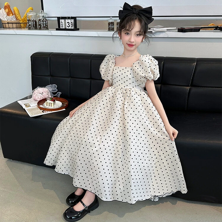 高级感女童连衣裙2025夏季薄款中大童波点公主裙6-12岁女孩潮款