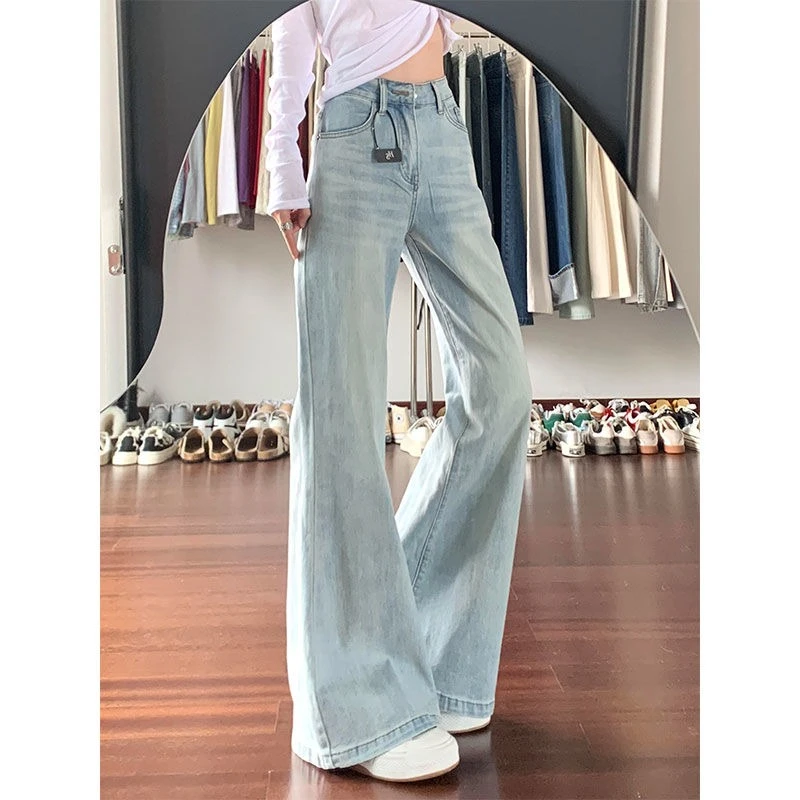 小个子浅蓝色不贴腿微喇牛仔裤女2025夏季新款高腰宽松百搭喇叭裤