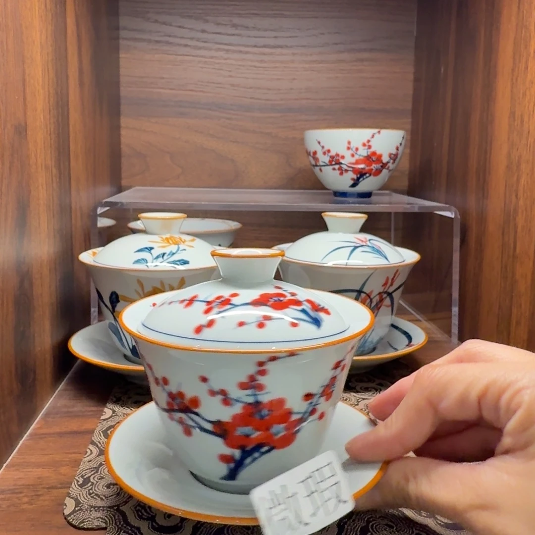 釉下手绘茶具微瑕