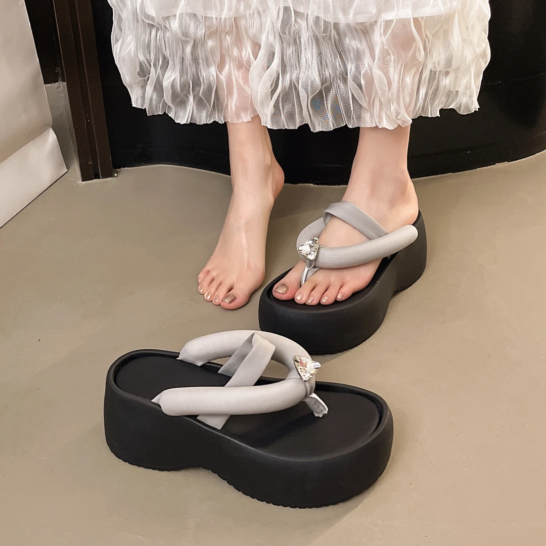 仙女风高跟厚底外穿夏季新款凉拖鞋女百搭配裙子夏天夹趾休闲拖鞋