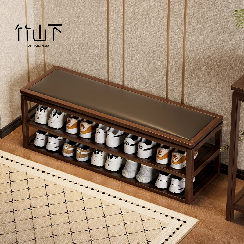 实木换鞋凳门口可坐网红款家用玄关轻奢高级感长条穿鞋凳鞋架一体