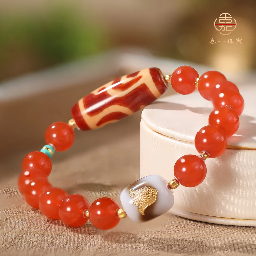 【嘉一珠宝】岁供吉星大红瓶·南红玛瑙红肉天珠宝瓶太岁k金手串原创