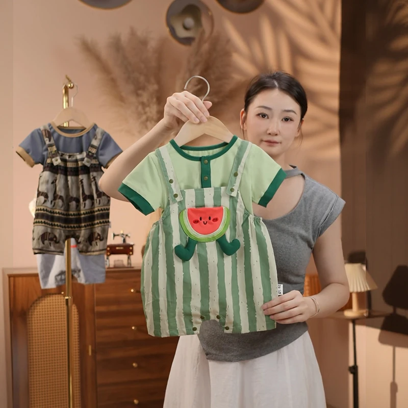 【西瓜啵啵】婴幼儿连体衣夏季男女宝新生儿夏装薄款西瓜背带裤套装