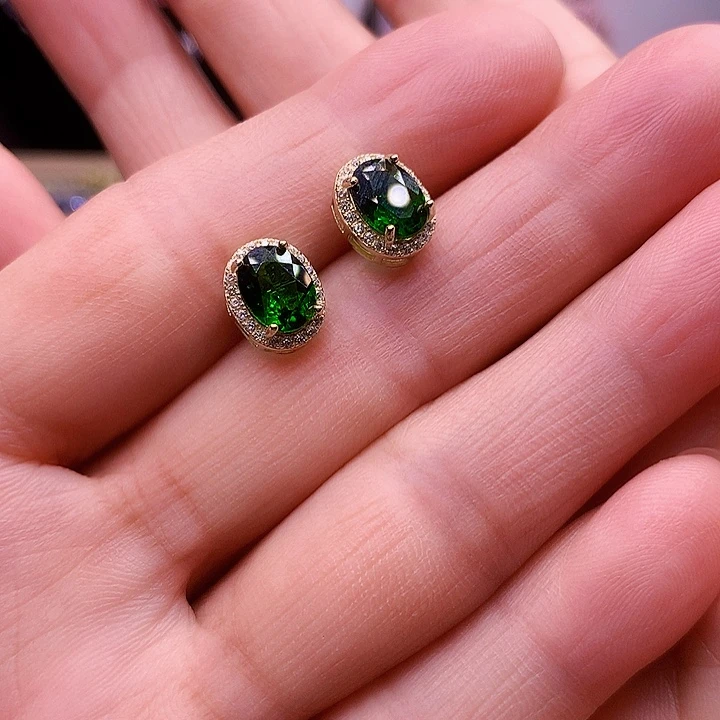 银S925镶嵌透辉石耳饰