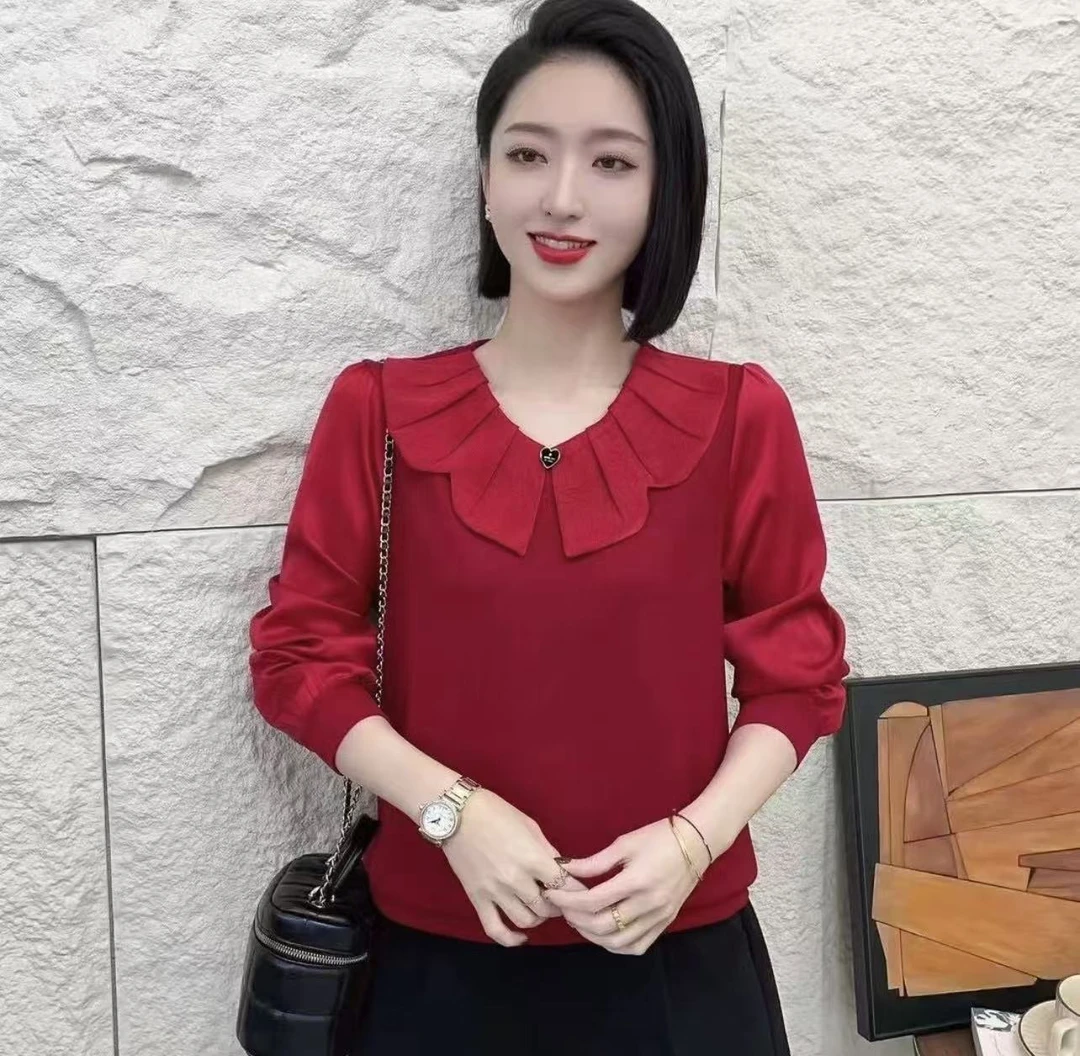 2025春季新款洋气百搭气质款小衫荷叶边领设计感女士打小衫上衣86