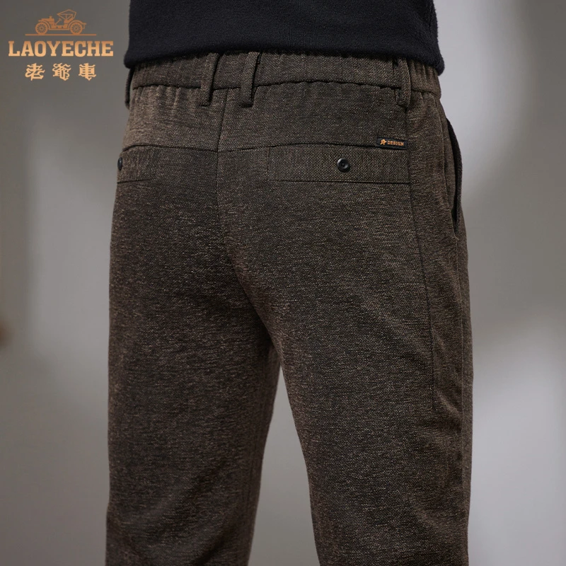 老爷车新春轻商务男士休闲裤毛呢弹力舒适宽松直筒爸爸装裤子