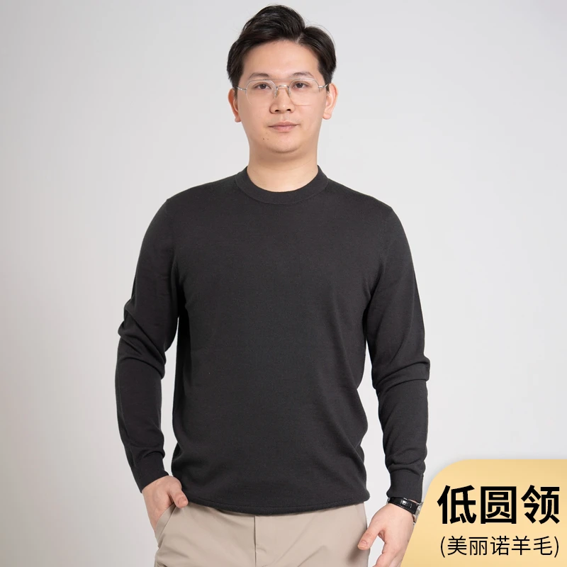 【低圆领】美丽诺100%纯羊毛衫男士奢品级薄款针织衫长袖春秋