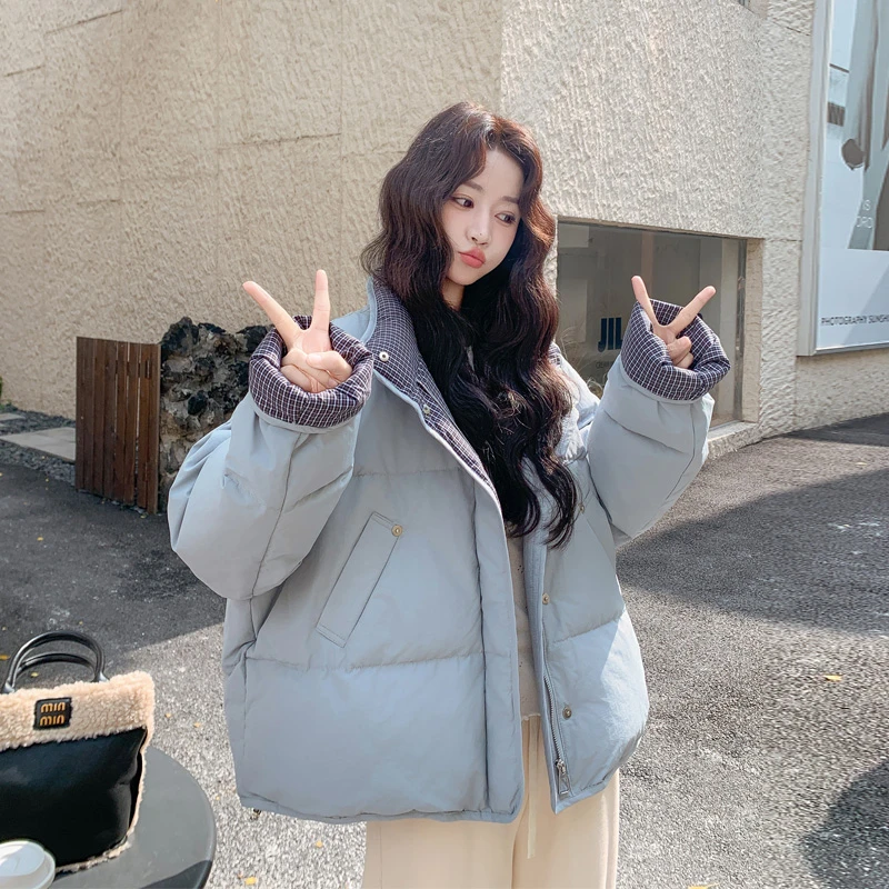 小个子短款格子拼接羽绒服2025冬季新款时尚百搭设计感学院风外套