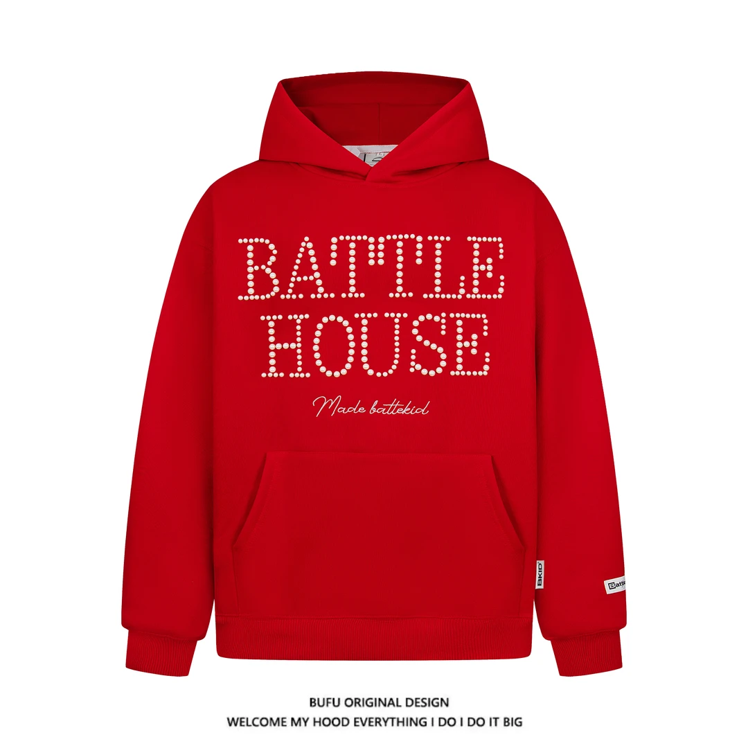 亿万少年BUFU美式复古钉珠连帽卫衣男女国潮牌情侣款高街套头外套