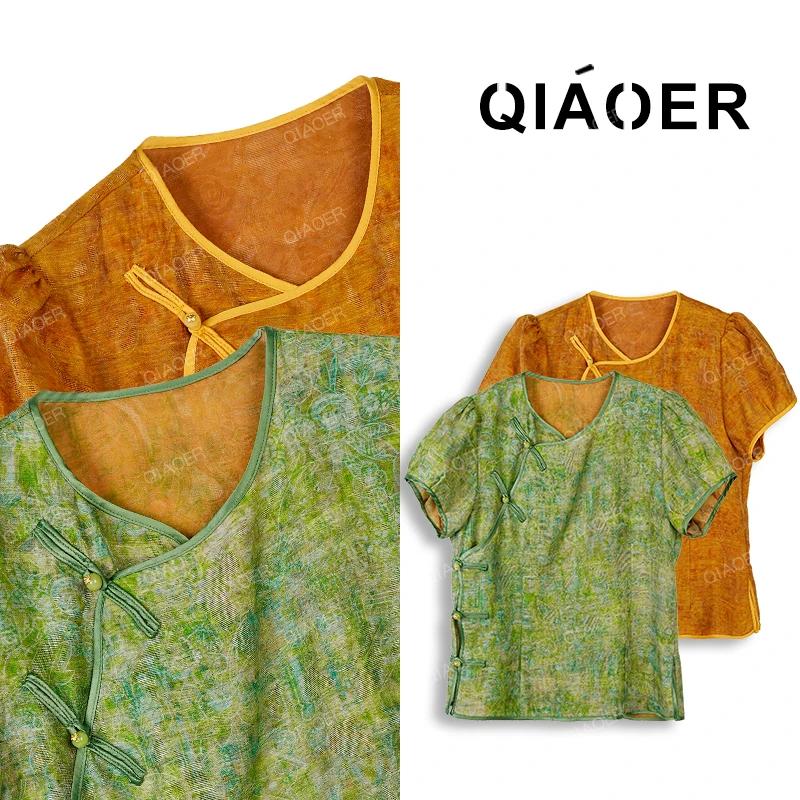 乔儿定制【春风拂面】亚麻+莱赛尔天丝新中式复古提花上衣女宽松T恤
