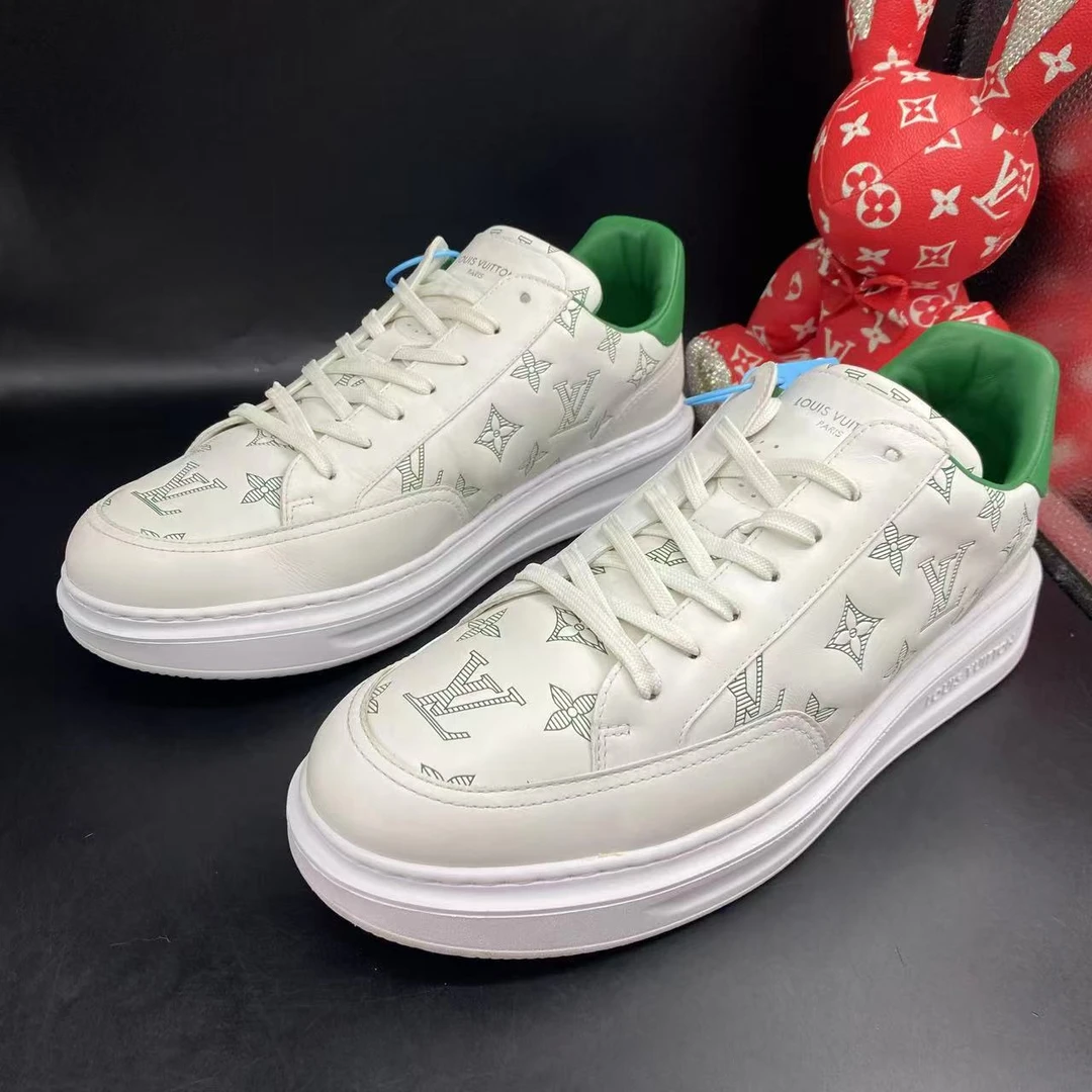 95新 LouisVuitton/路易威登 白绿线条老花松糕鞋43欧码olas156