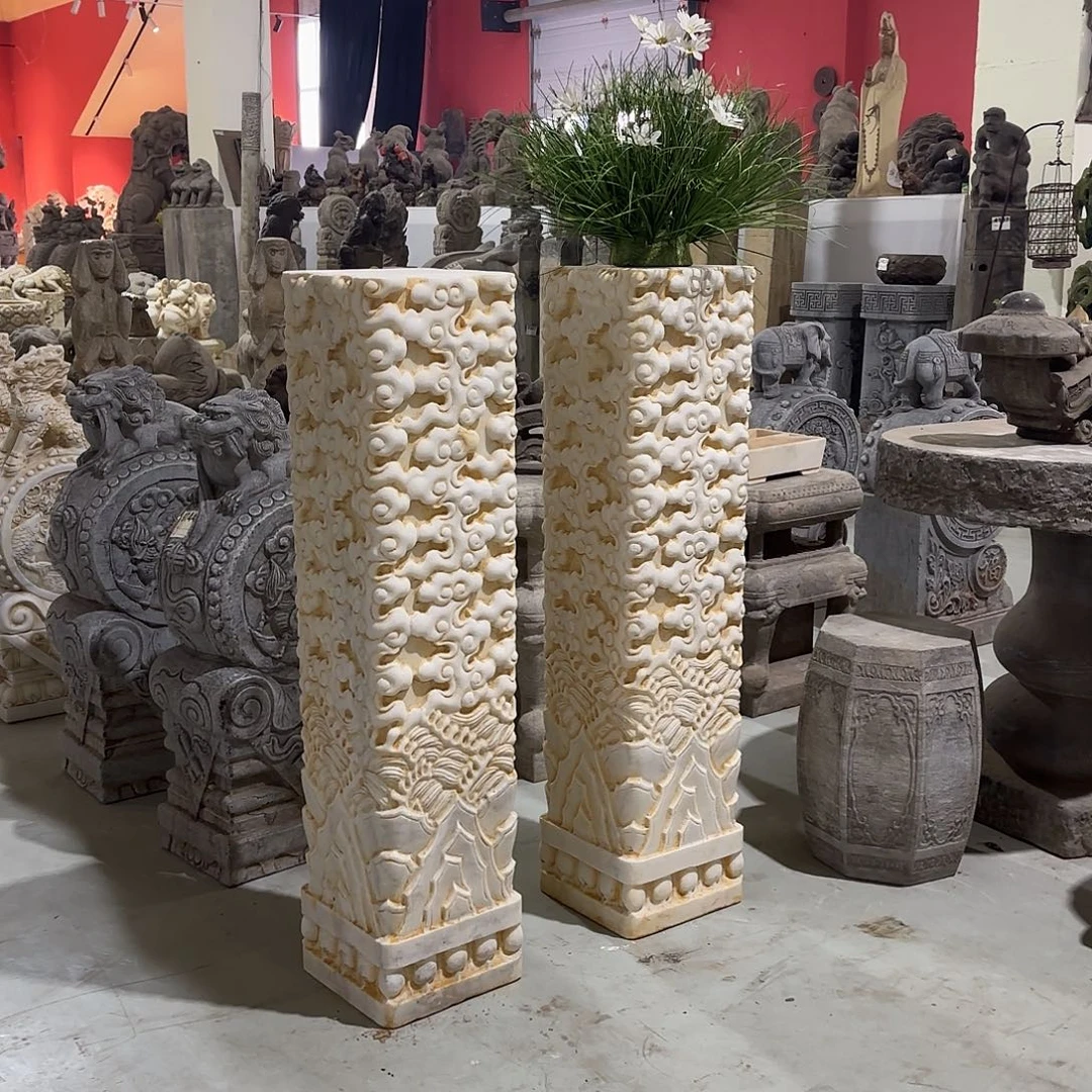 石材石柱一对，不包卸