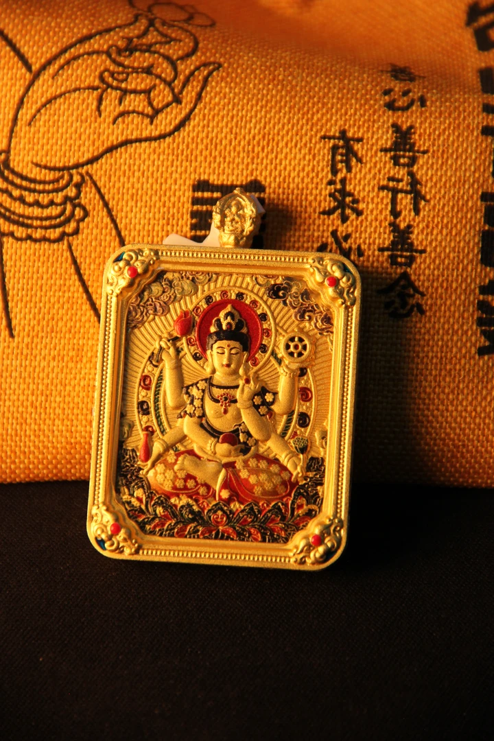 铜玻璃吊坠 纯铜立体彩绘 唐卡护身符五爷招财吊坠十二生肖守护神