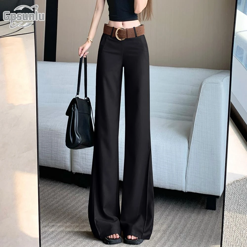 gpsunlu高级感黑色西裤阔腿裤女春夏新款时尚高腰垂感直筒拖地裤
