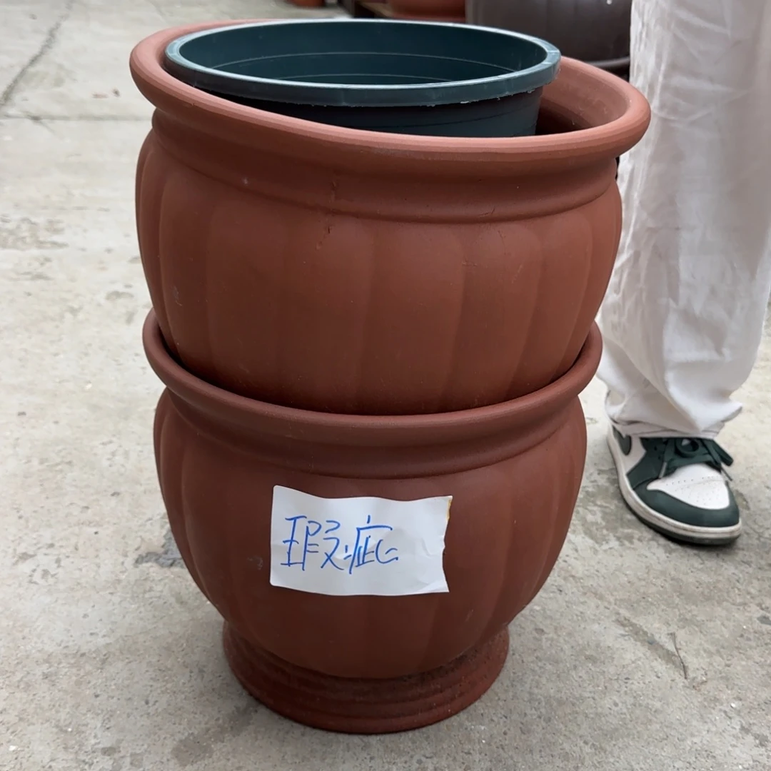 朱泥花盆口35高30宜兴紫砂瑕疵粗糙花泥