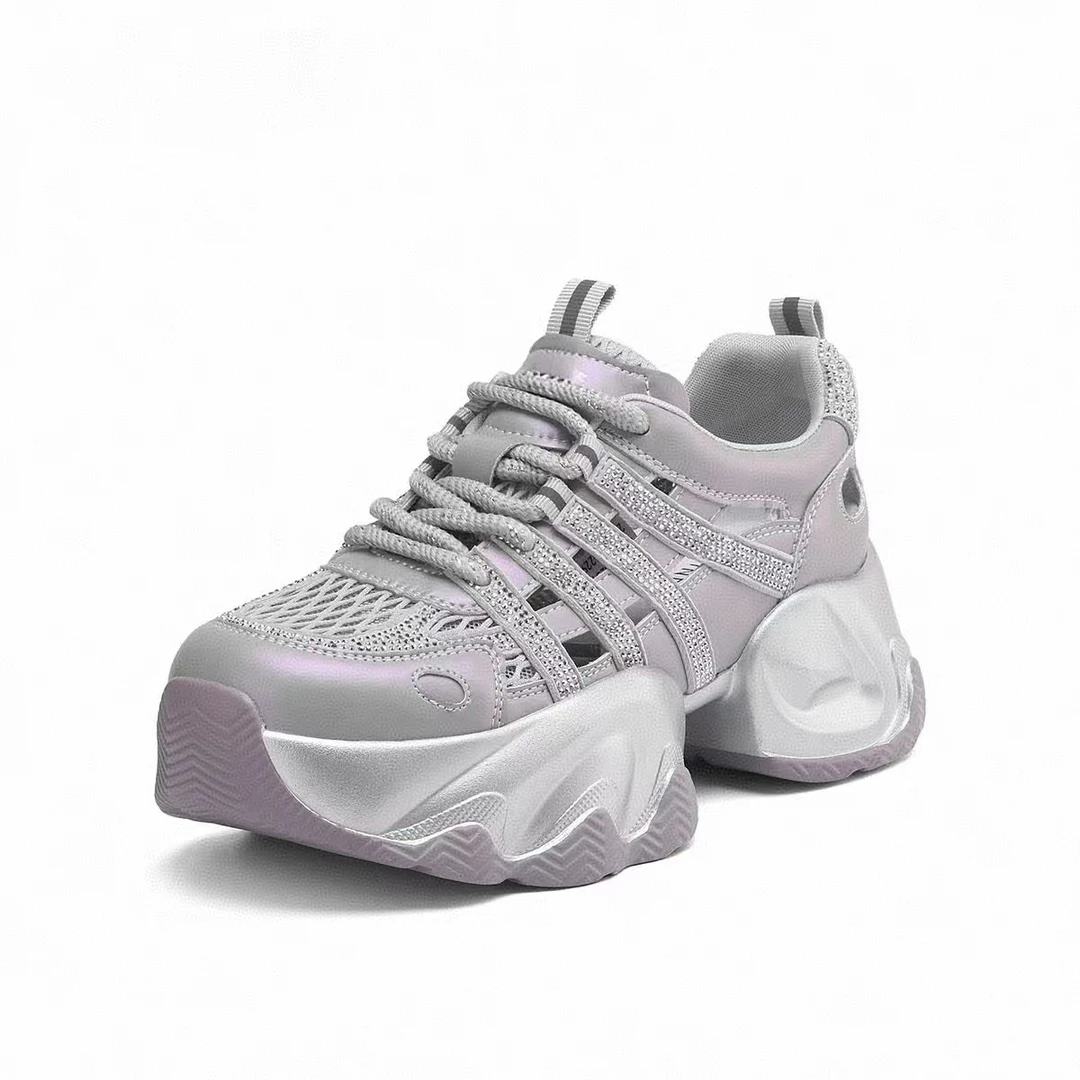 老爹鞋女2025年新款厚底增高显瘦百搭时尚休闲运动鞋 透气镂空