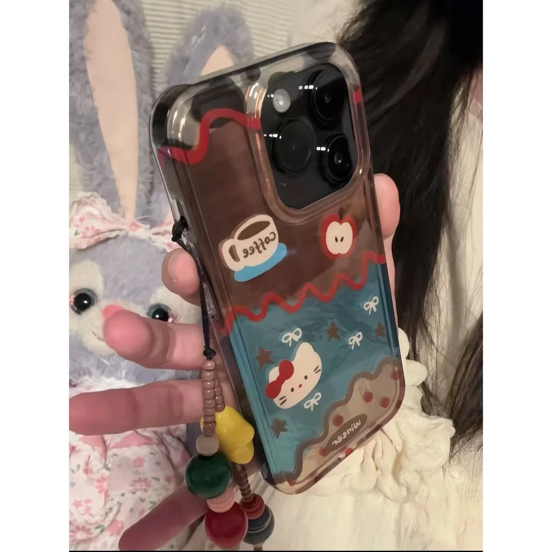 棕色系拼色苹果核咖啡猫咪适用苹果17promax手机壳iphone16151413