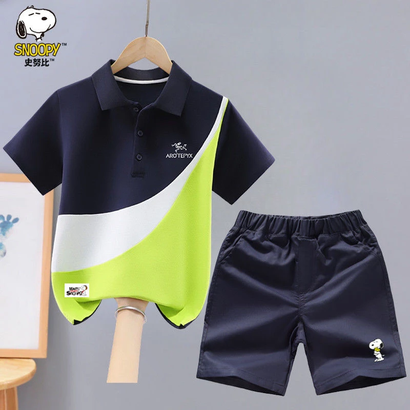 史努比男童短袖套装夏装新款中大童帅气polo衫T恤男孩休闲两件套