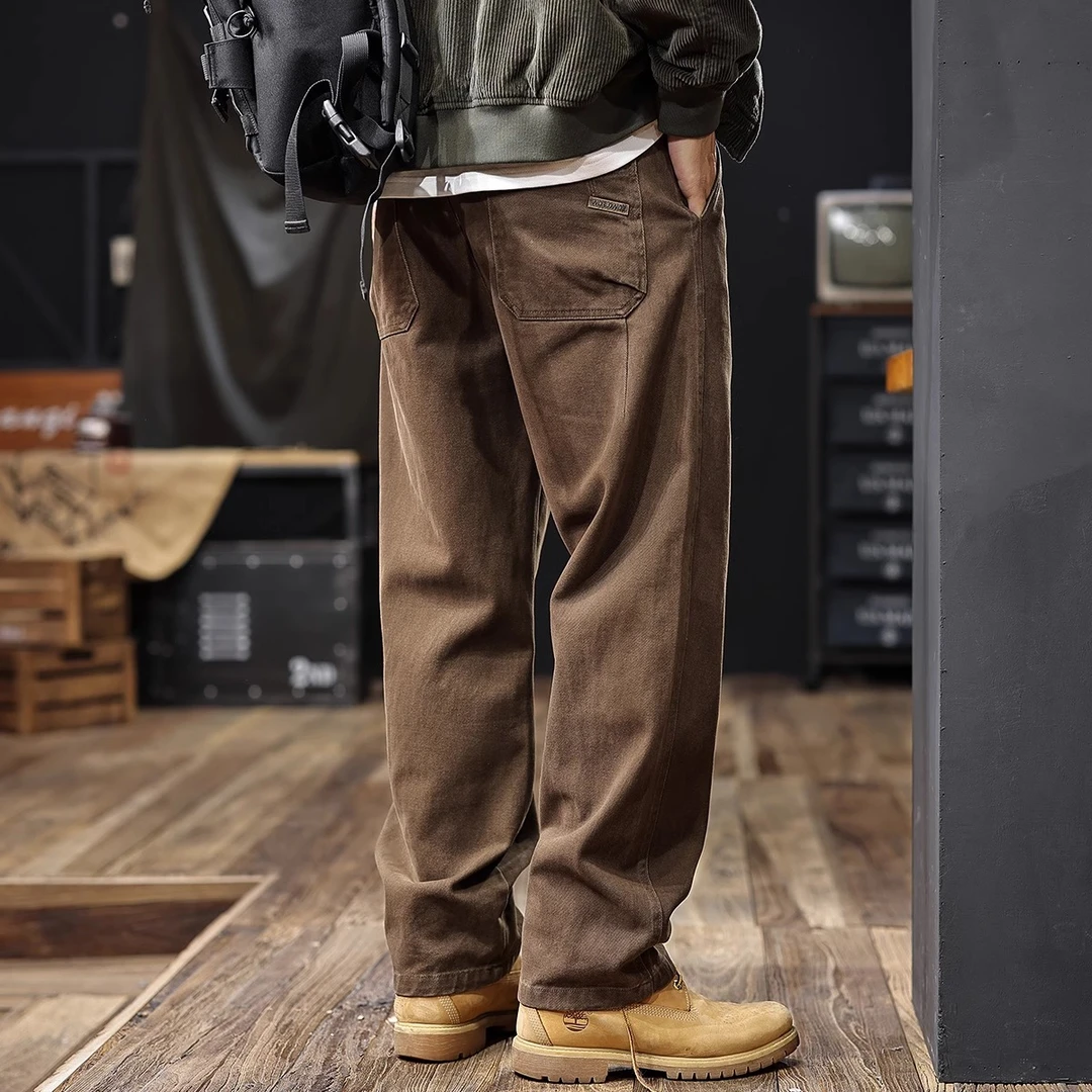 春秋纯棉复古直筒裤男2025秋冬新款宽松大码男士刺绣百搭休闲裤子