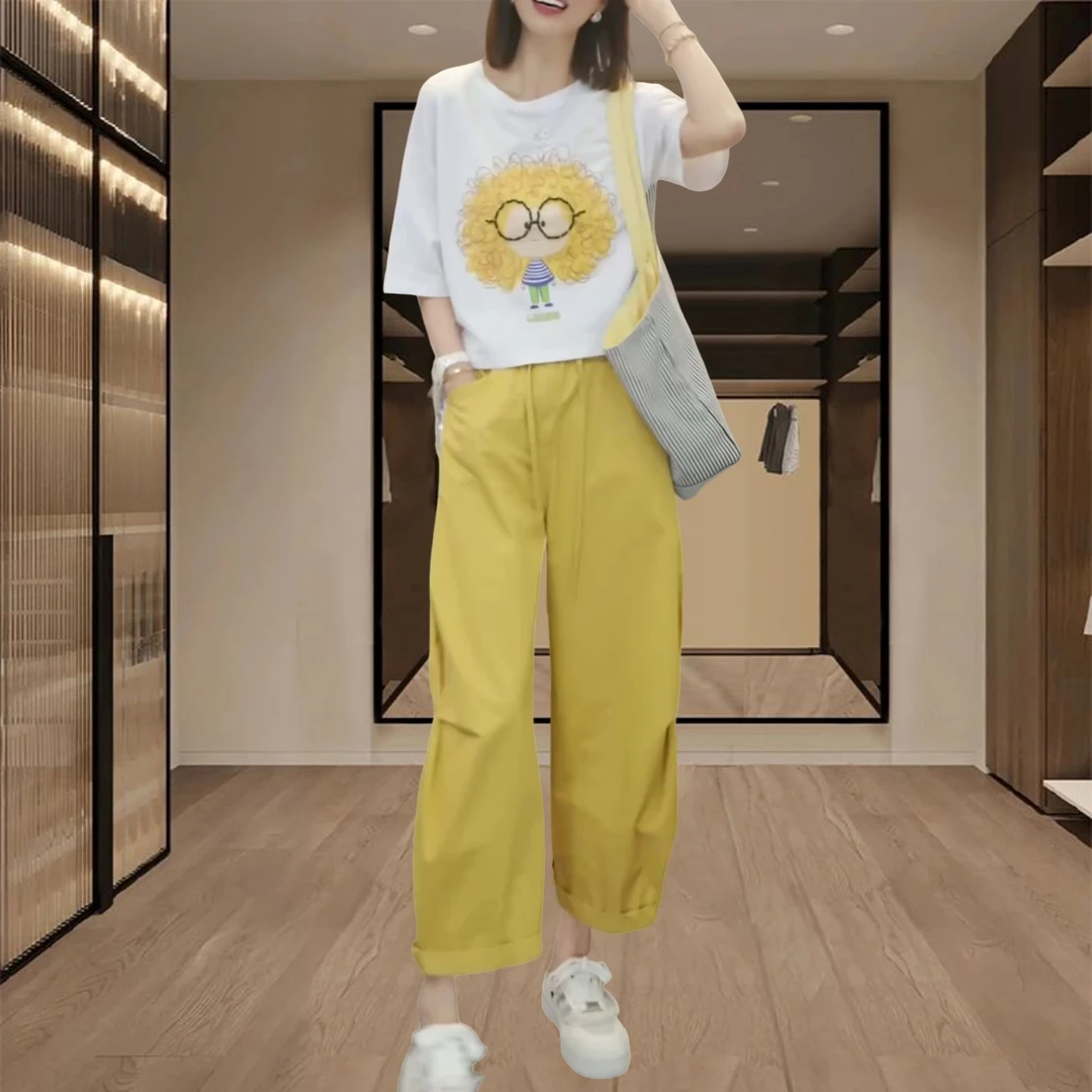 巨好看的夏装一整套女2025爆款时尚洋气印花短袖T恤休闲裤两件套