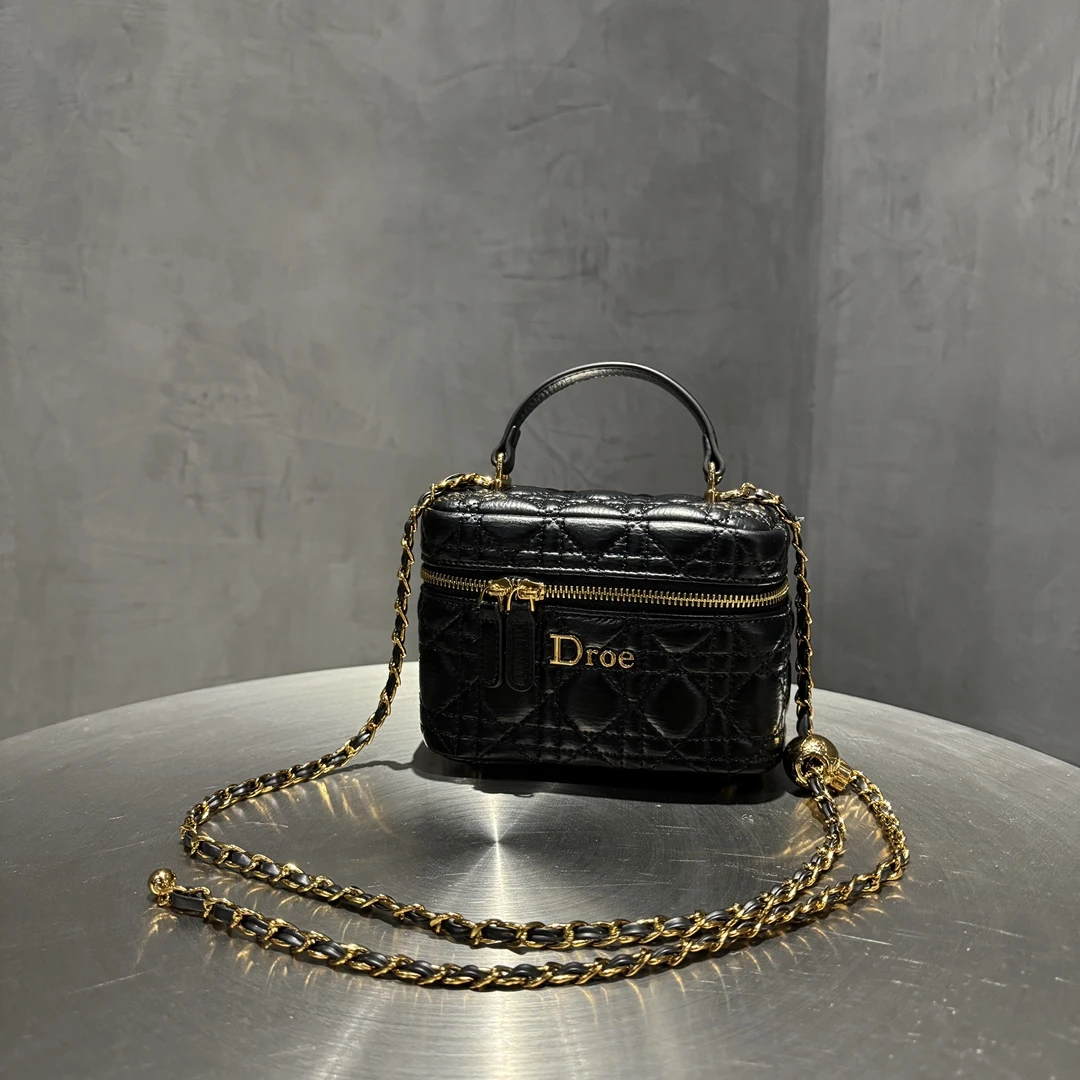 小香风黑色链条盒子包手提包新款女包时尚单肩包百搭斜挎腋下包