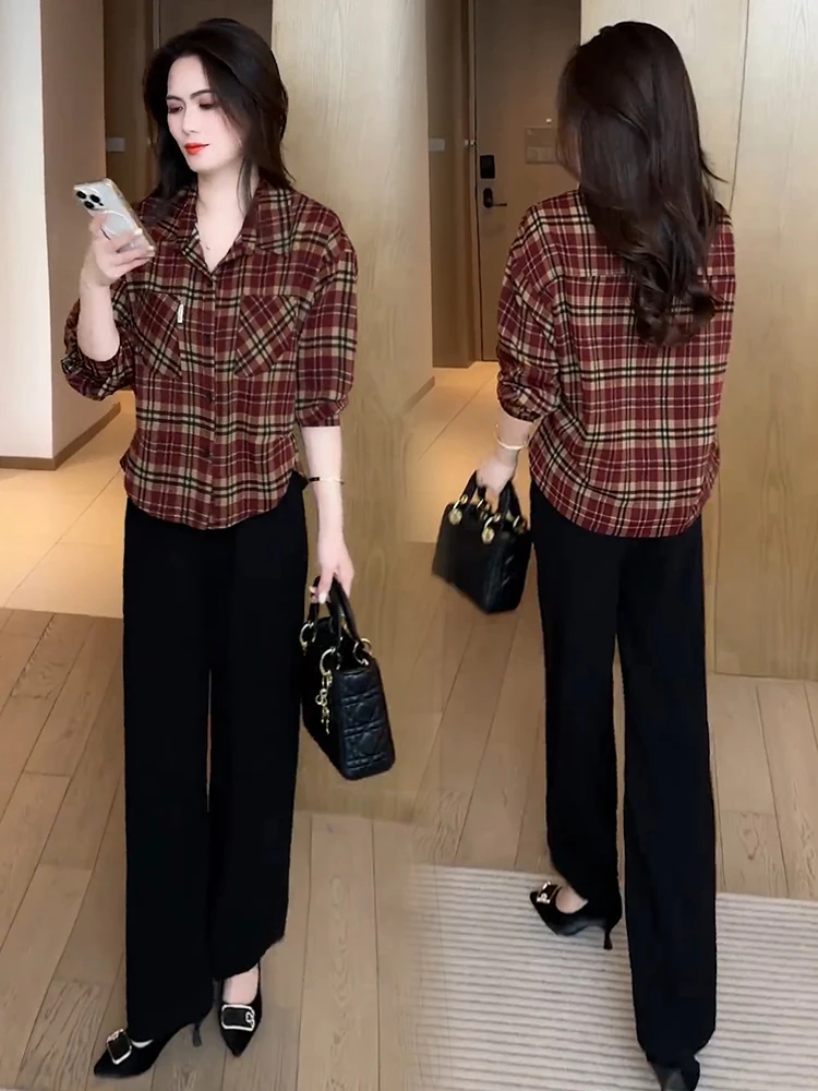 时尚格子衬衫女2025年秋季新款宽松显瘦百搭休闲洋气衬衣春秋上衣