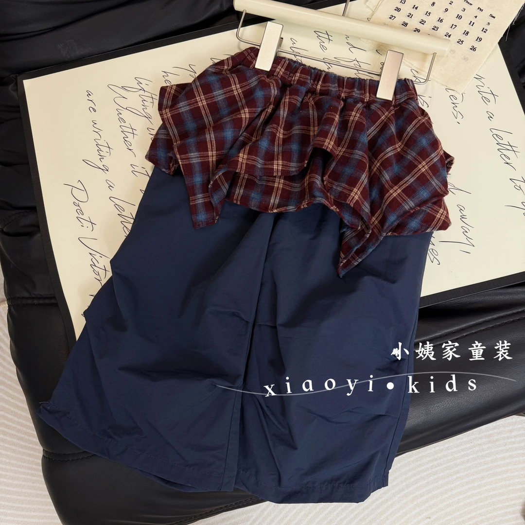 女童2025秋季新款中小童百搭时尚格子屁帘工装裤