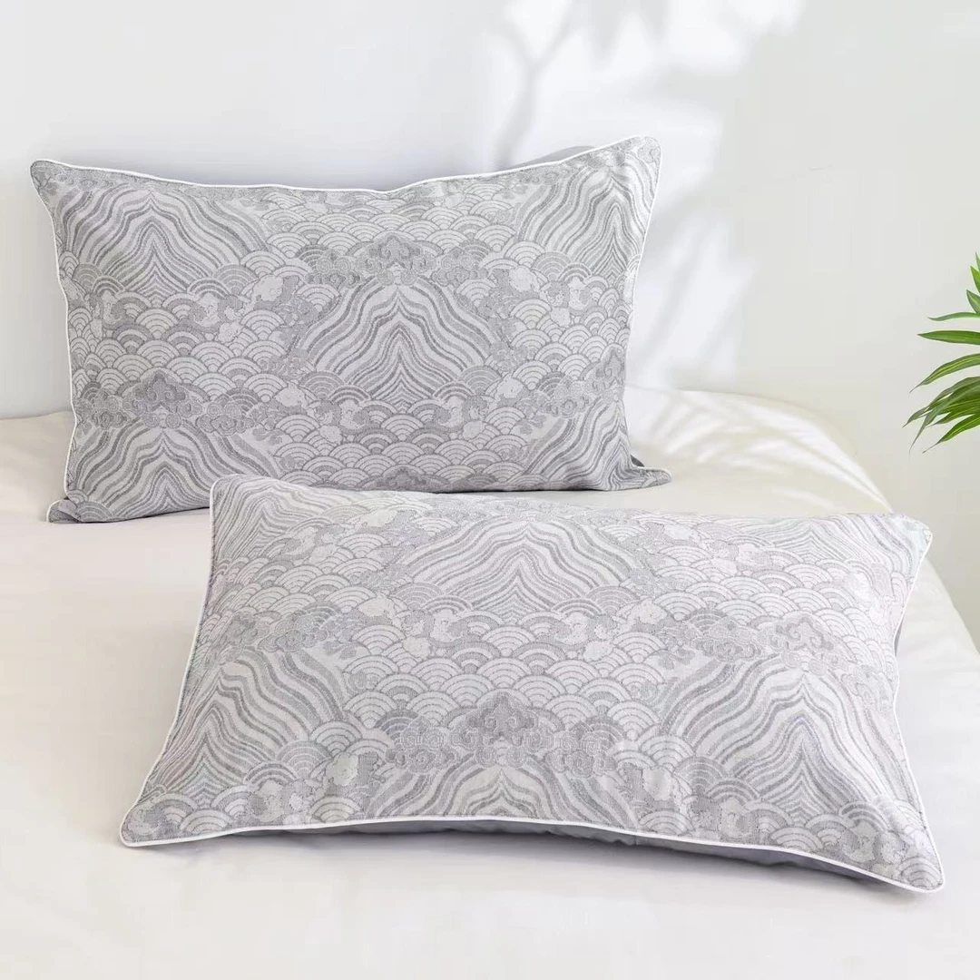 【灰色龙纹枕套】48*74cm轻奢汉麻枕套一对