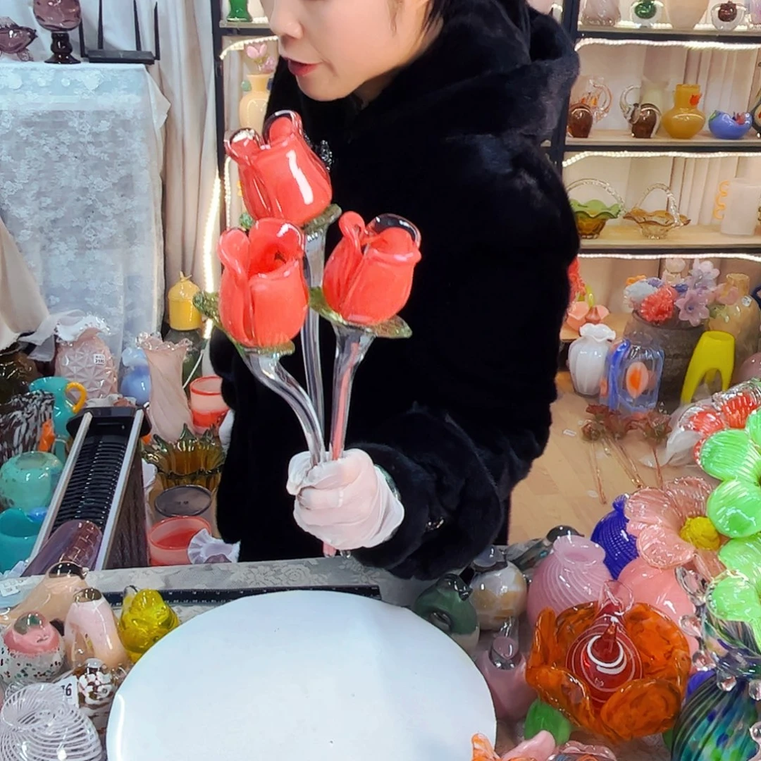 3朵玫瑰家悦美居琉璃工艺品