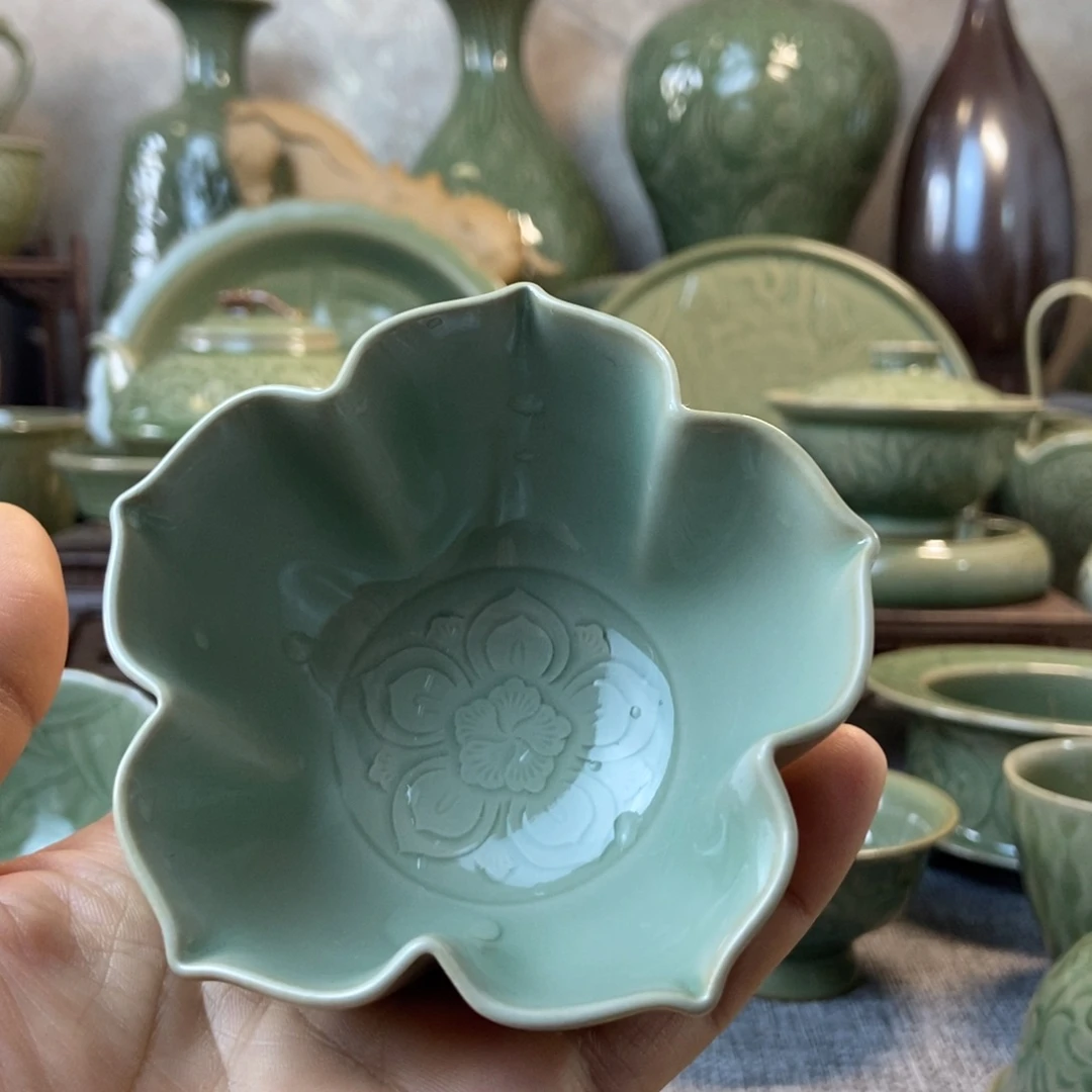 耀州窑福利款花口杯手工