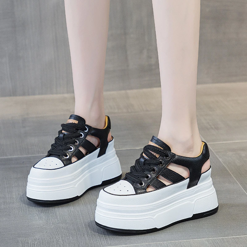 罗马凉鞋女包20新款厚底洞洞鞋镂空透气内增高真皮小白鞋包头外穿