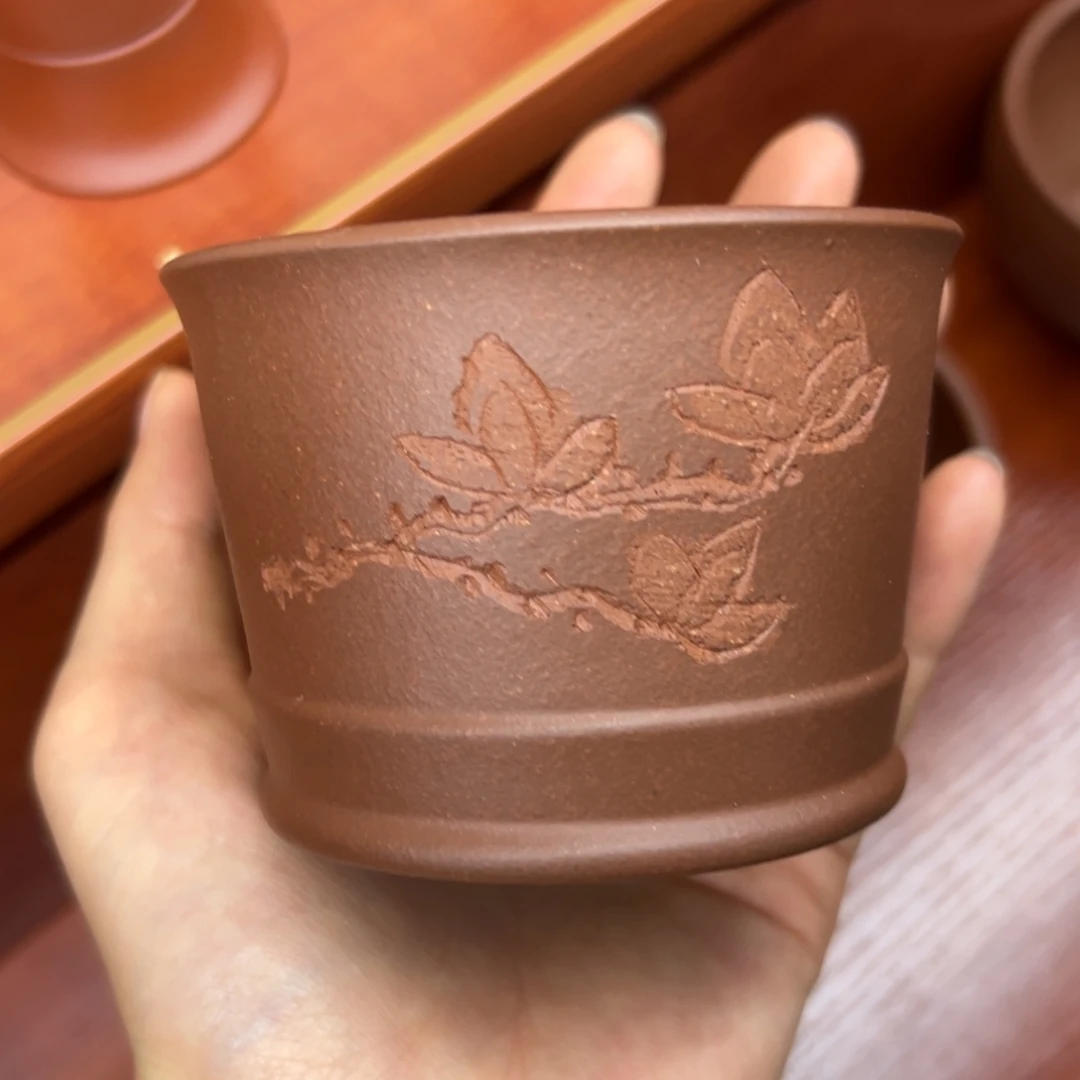 紫砂玉兰杯紫泥制