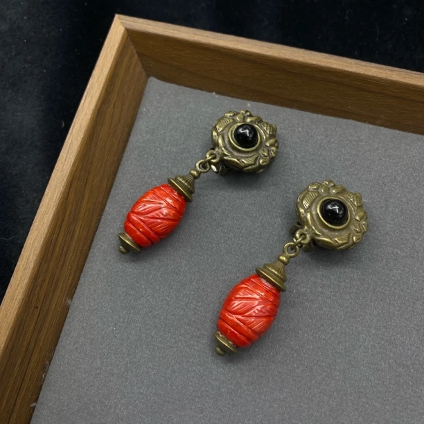 合金耳饰 LL中古vintage 拜尔曼部落风琉璃扫肩