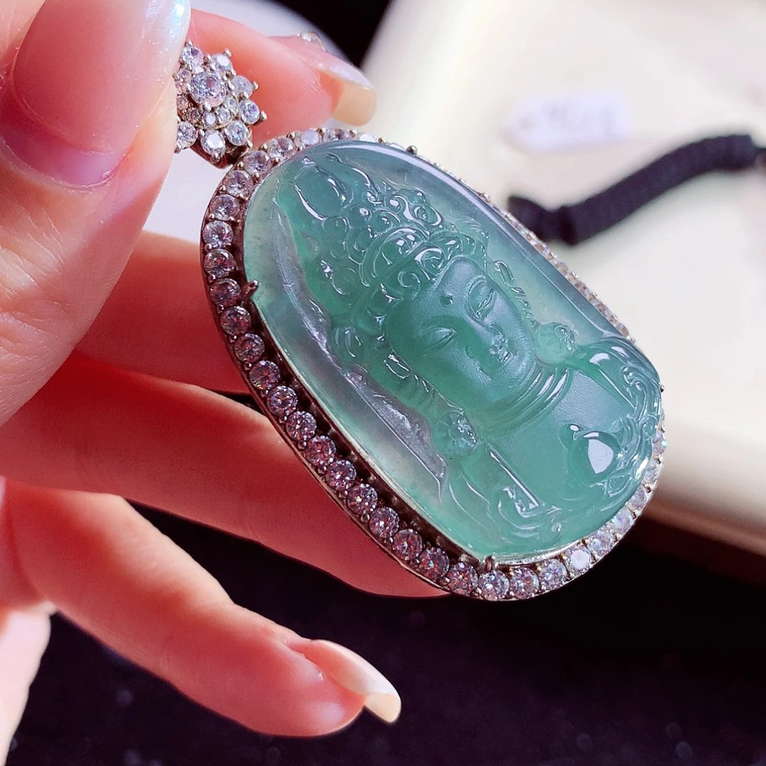 颈饰银S925镶嵌翡翠天然