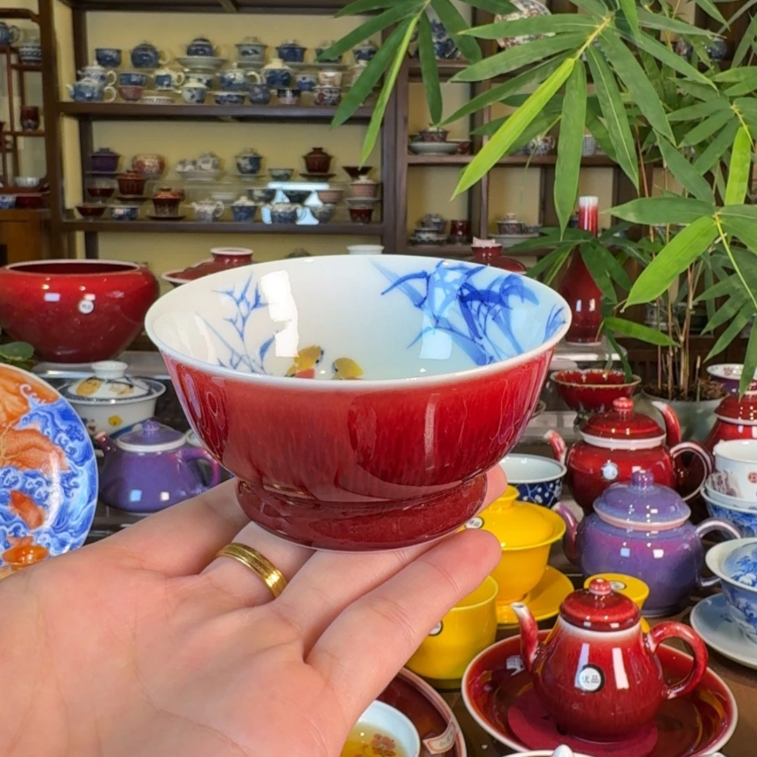 瓷杯清欢雅玩原矿郎红竹报平安神话杯
