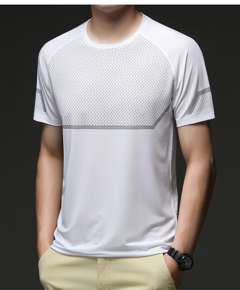 夏季宽松短袖冰丝T恤男半袖大码休闲衣透气弹力商务男士t恤薄款