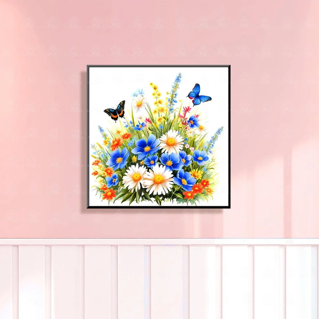 爱阁十字绣花丛蝶舞二简约现代清新唯美花卉小件客厅玄关手工线绣