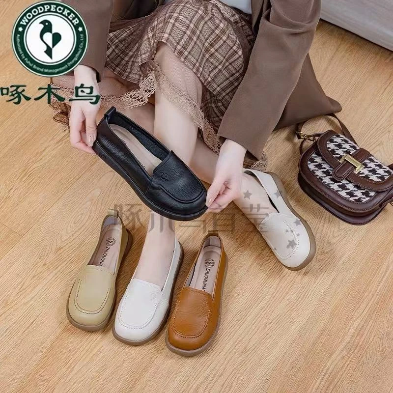【啄木鸟品牌】专柜正品金属装饰单鞋时尚平底乐福鞋休闲舒适3772