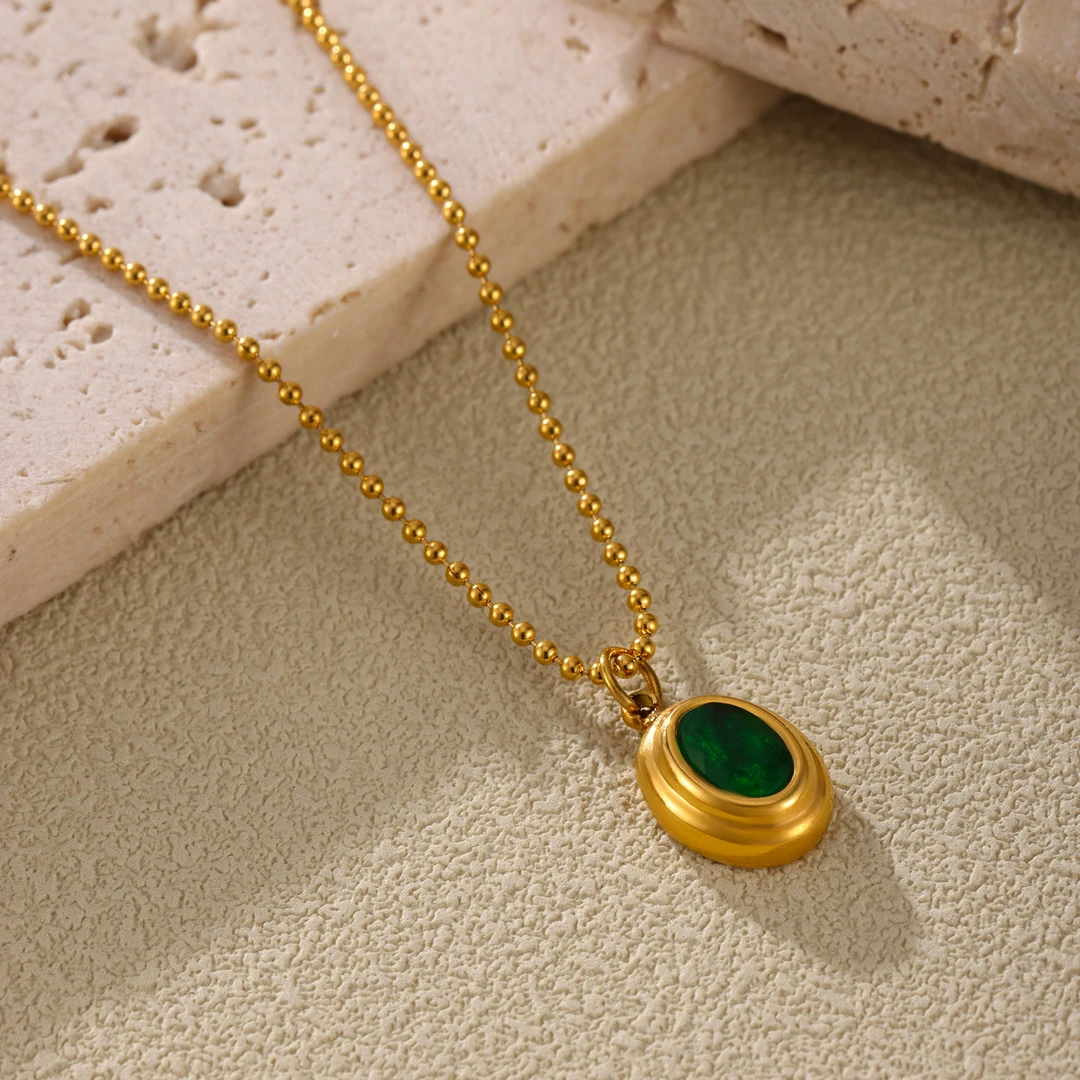 钛钢项链 圆珠链水滴精致小吊坠锆锁骨百搭项链女不锈钢PVD镀K