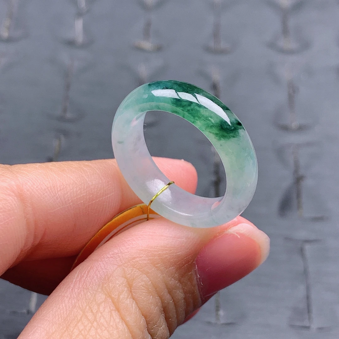 16号缅甸天然A货翡翠T608 内径18/5.9/3.5mm 冰胶飘花戒指圆戒