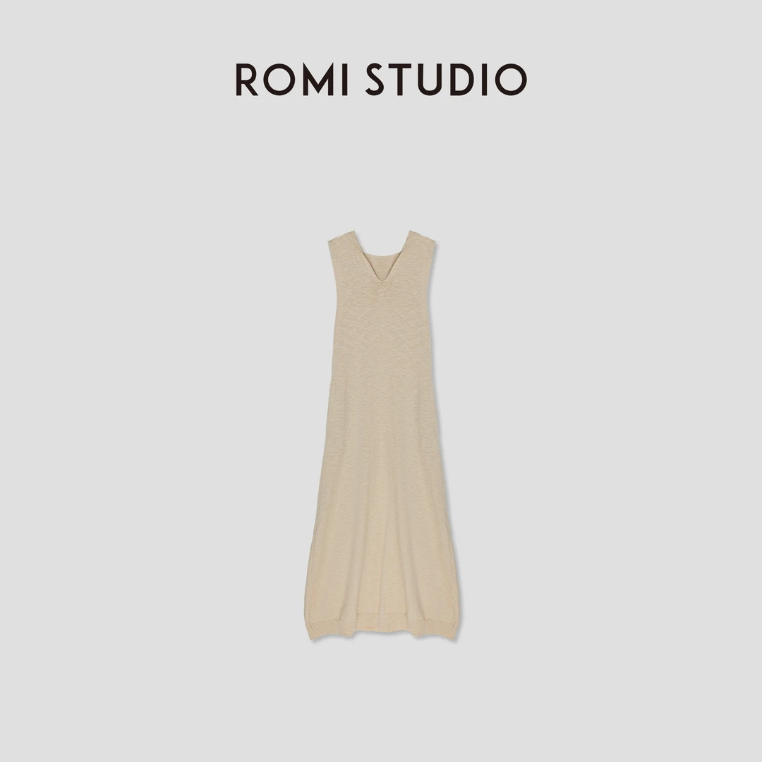 ROMI STUDIO"重塑极简"570g 精梳竹节棉连帽薄款背心连衣裙M3908