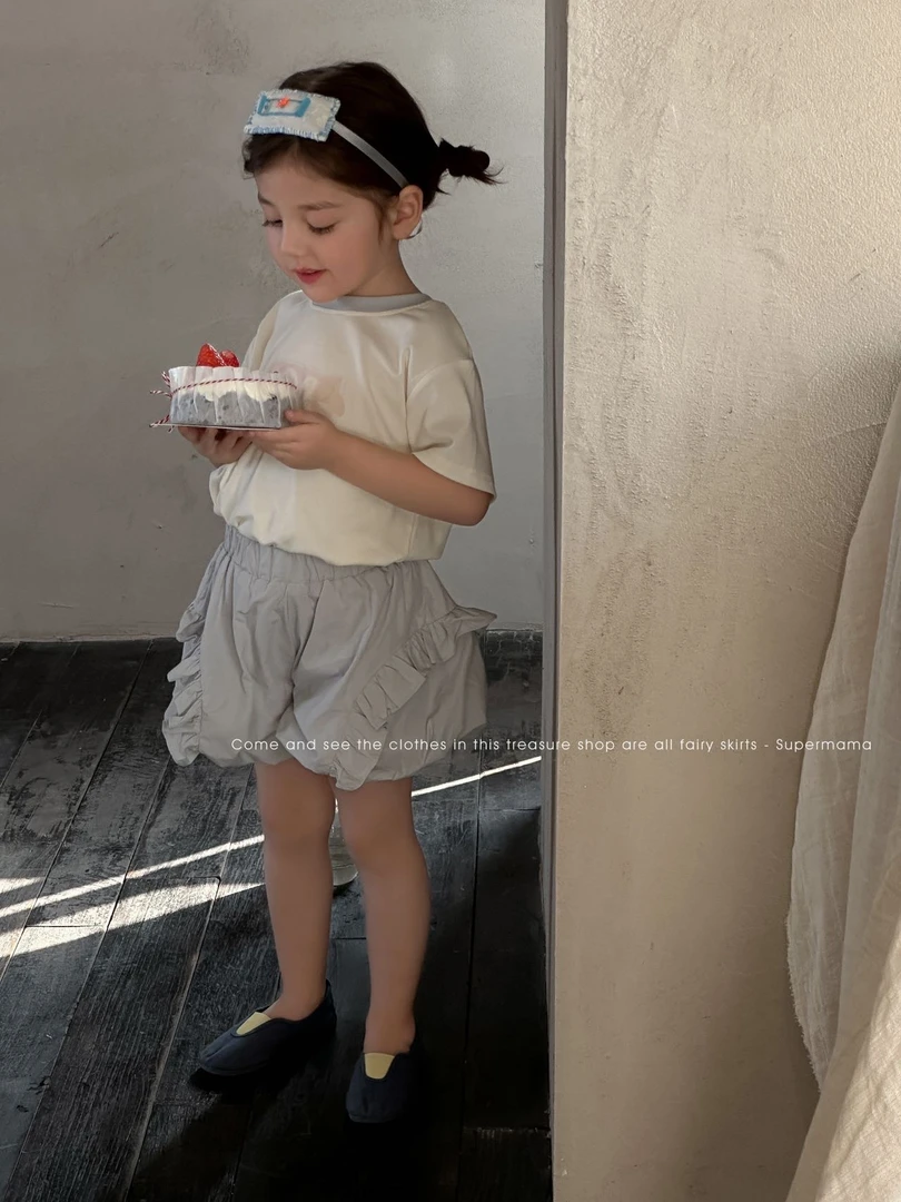 SuperMama 超妈-25夏女宝夏款三只小兔T恤荷叶领花苞裤