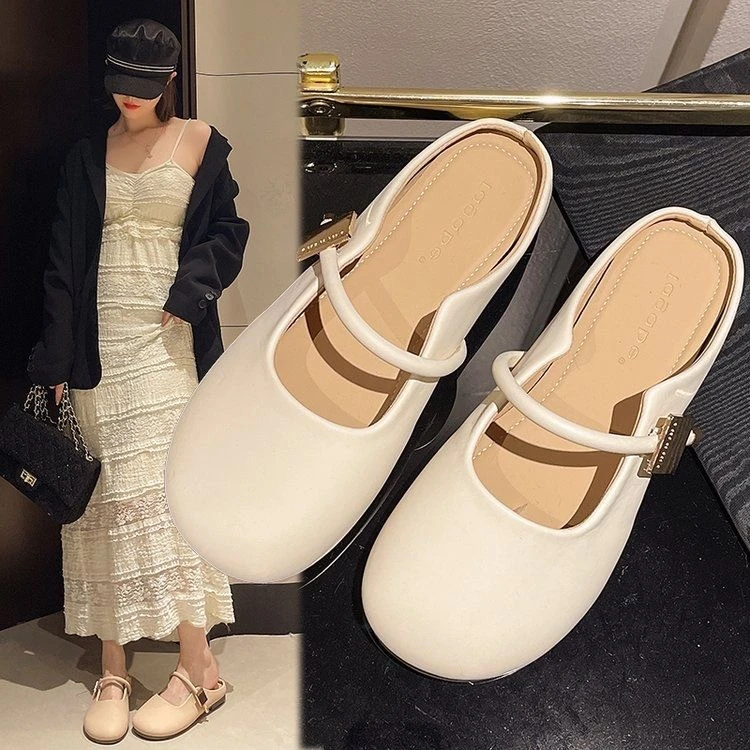 【万达清仓】软底拖鞋女生外穿一脚蹬百搭方扣半包拖2025新款单鞋叶