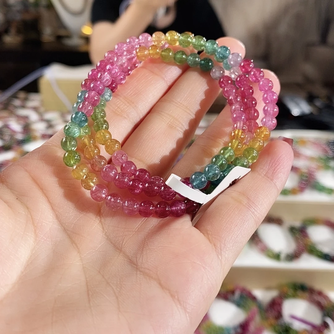 未镶嵌手链碧玺G2373045三圈颜色微差