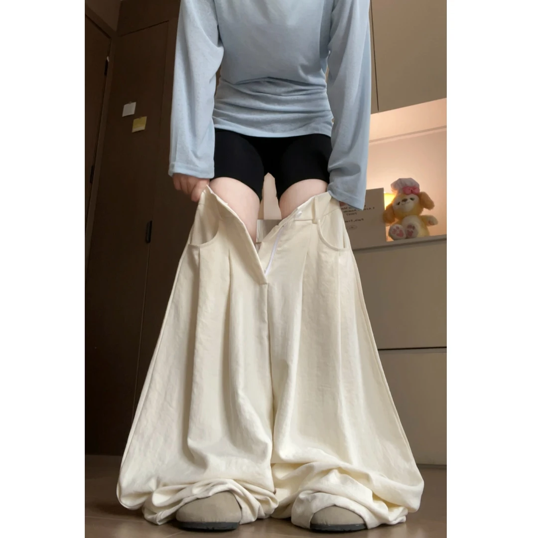 鑫鑫同学奶油西装阔腿裤女春夏新款垂感直筒宽松慵懒感西装裤子
