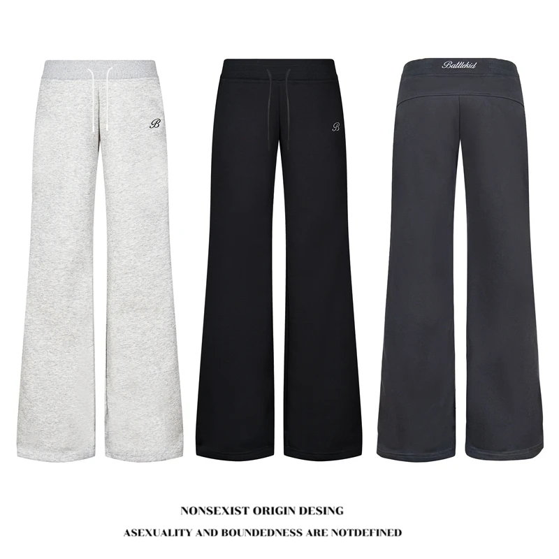 NONSEXIST 原创国潮纯色抽绳运动休闲裤男女宽松百搭微喇叭长裤